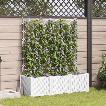 Ghiveci de grădină cu suport 3 piese Alb 120x40x143 cm - Img 4