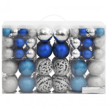 Globuri de Crăciun 100 buc., albastru și argintiu, 3 / 4 / 6 cm - Img 2