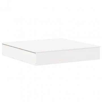 Groapă de nisip cu capac, alb, 111x111x19,5 cm, lemn masiv pin - Img 2