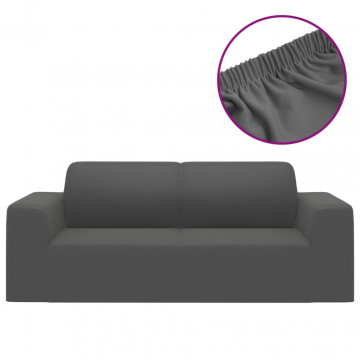 Husă elastică pentru canapea 2 locuri poliester jersey antracit - Img 2