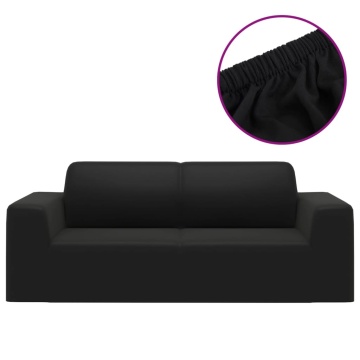 Husă elastică pentru canapea cu 2 locuri negru poliester jerseu - Img 2