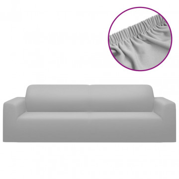 Husă elastică pentru canapea cu 3 locuri poliester jerseu, gri - Img 2