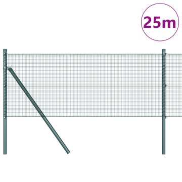Împrejmuire cu Fiare Sudate cu 13 Stâlpi Verde 0.8x25 m Oțel - Img 3