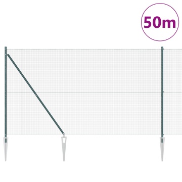Împrejmuire din Sârmă Sudată cu 13 Stâlpi cu Țepi Verde 1.5x50 m Oțel - Img 3