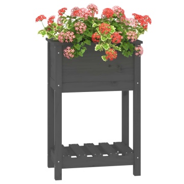 Jardinieră cu raft, gri, 54x34,5x81 cm, lemn masiv de pin - Img 4