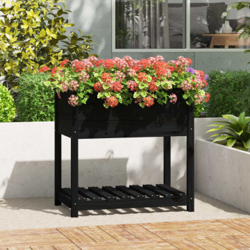 Jardinieră cu raft, negru, 82,5x54x81 cm, lemn masiv de pin - Img 1