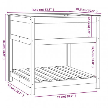 Jardinieră cu raft, negru, 82,5x82,5x81 cm, lemn masiv de pin - Img 7
