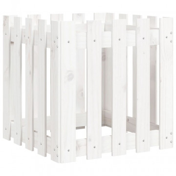Jardinieră grădină design gard, alb, 50x50x50 cm lemn masiv pin - Img 4