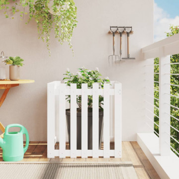 Jardinieră grădină design gard, alb, 70x70x70 cm lemn masiv pin - Img 1