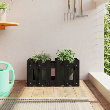 Jardinieră grădină design gard negru 60x30x30 cm lemn masiv pin - Img 1