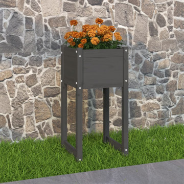 Jardinieră, gri , 40x40x81 cm, lemn masiv de pin - Img 1