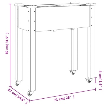 Jardinieră pe roți cu căptușeală gri 71x37x80cm lemn masiv brad - Img 6
