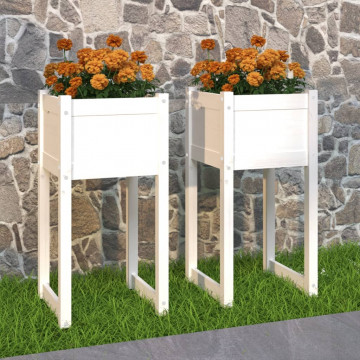 Jardiniere, 2 buc., alb, 40x40x81 cm, lemn masiv de pin - Img 1