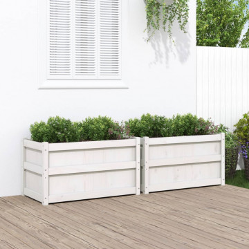 Jardiniere de grădină, 2 buc., alb, lemn masiv de pin - Img 1