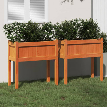 Jardiniere grădină cu picioare, 2 buc., maro ceruit, lemn pin - Img 1