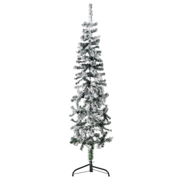 Jumătate brad de Crăciun artificial subțire, cu zăpadă, 150 cm - Img 1