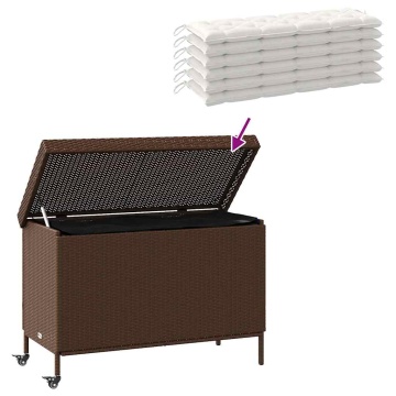 Ladă depozitare de grădină cu roți, maro 110x55x73 cm poliratan - Img 6