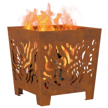 Lavă de Foc Pătrată 40x40x40 cm Oțel Rezistent la Intemperii - Img 3