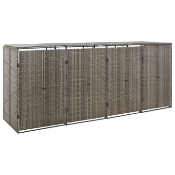 Magazie de pubele cvadruplă, gri, 274x80x117 cm, poliratan - Img 1