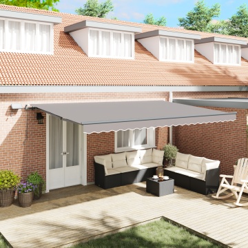 Marchiză manuală retractabilă cu LED gri deschis 500x300 cm, Tecnic fabric pentru cadrul de 5x3 m gri deschis - Img 1