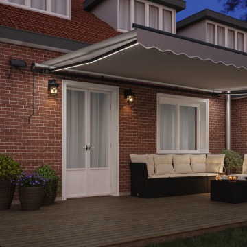 Marchiză manuală retractabilă cu LED gri deschis 500x300 cm, Tecnic fabric pentru cadrul de 5x3 m gri deschis - Img 3