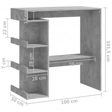 Masă bar cu raft de depozitare, gri beton, 100x50x101,5 cm, PAL - Img 6