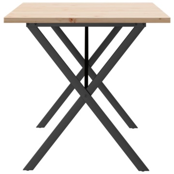 Masă bucătărie, cadru X, 160x80x75,5 cm lemn masiv pin și fontă - Img 8