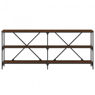 Masă consolă stejar maro 180x30x75 cm lemn prelucrat și fier - Img 4
