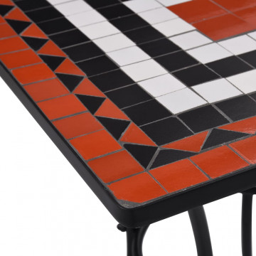Masă de bistro mozaic, cărămiziu și alb, 60 cm, ceramică - Img 4