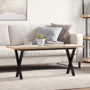 Masă de cafea, cadru X, 110x40x45,5 cm, lemn masiv pin și Oţel - Img 1