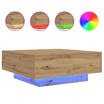 Masă de cafea cu lumini LED Stejar Artisan 80x80x31 cm - Img 4