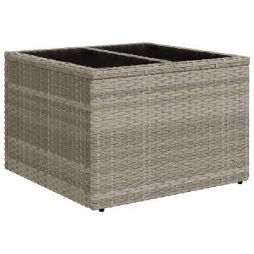 Masă de grădină blat sticlă, gri deschis, 55x55x37 cm poliratan - Img 2