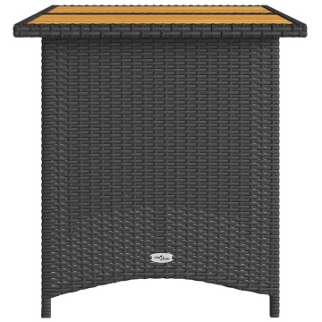Masă de grădină cu blat din lemn, negru 110x68x70 cm poliratan - Img 8