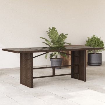 Masă de grădină cu blat din sticlă maro 190x80x75 cm poliratan - Img 1