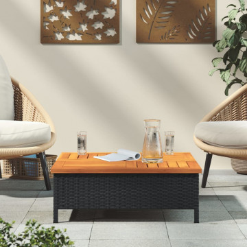 Masă de grădină, negru, 70x70x25 cm, poliratan și lemn acacia - Img 3