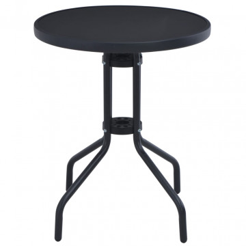 Masă de grădină, negru, 80 cm, oțel și sticlă - Img 2