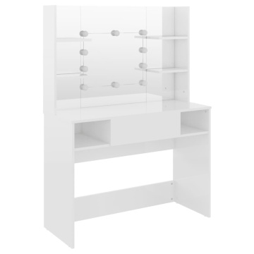 Masă de machiaj cu lumini LED, alb lucios, 100x40x135 cm, MDF - Img 7