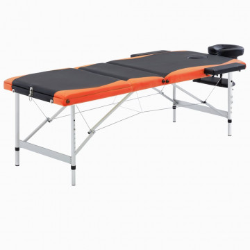 Masă de masaj pliabilă, 3 zone, negru și portocaliu, aluminiu - Img 1