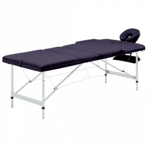 Masă de masaj pliabilă cu 3 zone, violet, aluminiu - Img 1