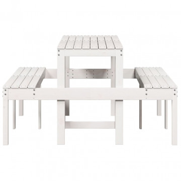 Masă de picnic, alb, 160x134x75 cm, lemn masiv de pin - Img 8