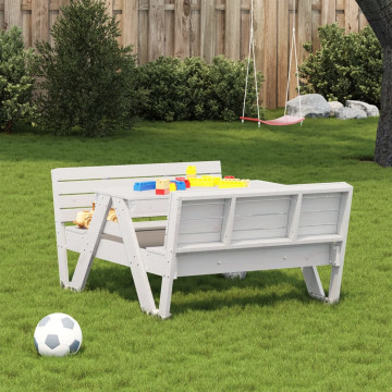 Masă de picnic pentru copii alb 88x122x58 cm, lemn masiv de pin - Img 3