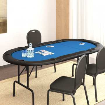 Masă de poker pliabilă, 10 jucători, albastru, 206x106x75 cm - Img 1