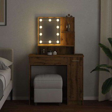 Masă de toaletă cu LED, stejar artizanal, 86,5x35x136 cm - Img 3