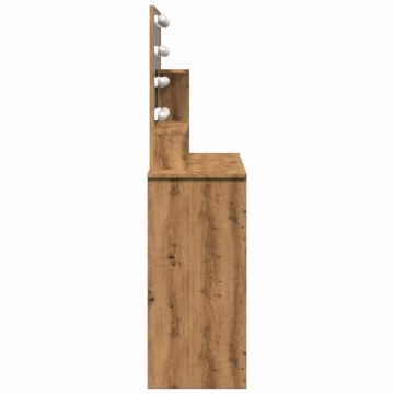 Masă de toaletă cu LED, stejar artizanal, 86,5x35x136 cm - Img 5