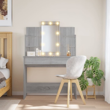 Masă de toaletă cu LED-uri, gri sonoma, 96x40x142 cm - Img 1