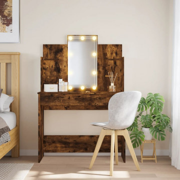 Masă de toaletă cu LED-uri, stejar fumuriu, 96x40x142 cm - Img 1