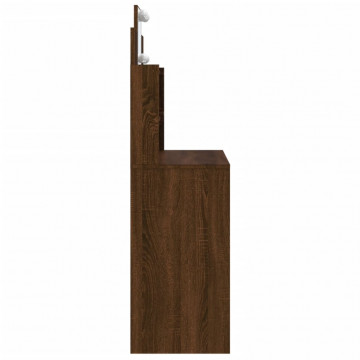 Masă de toaletă cu LED-uri, stejar maro, 96x40x142 cm - Img 5