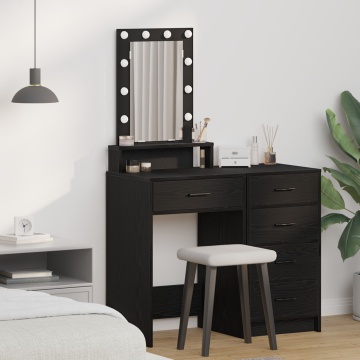 Masa de toaletă cu lumini LED, Negru Stejar, 50x41x140 cm - Img 1