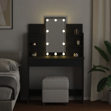 masa de toaletă cu lumini LED Negru Stejar 96x40x142 cm - Img 4