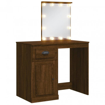 Masă de toaletă cu lumini LED, stejar maro, 90x42x132,5 cm - Img 2